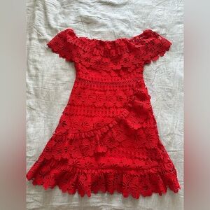 Elegant Red Lace off the shoulder Dress